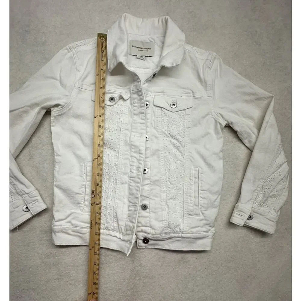Pilcro Anthropologie White Denim Eyelet Trucker Jacket Boho Western XSmall - Picture 6 of 7